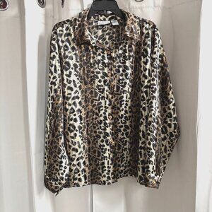 Vtg Apparenza Womens Top Size XL Leopard Button Up Semi Sheer Mob Wife Y2K 18227